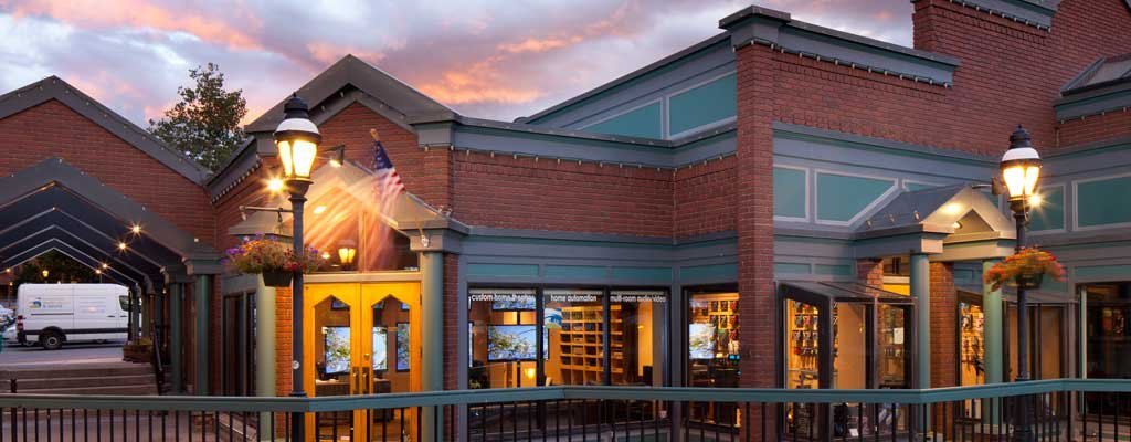 Town Square Mall exterior in Breckenridge at twilight