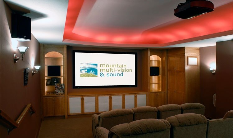 Dedicated home theater with tiered seating